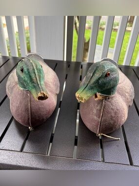 Vtg Victor Veri-Lite Mallard Drake Duck Decoy Pair Glass Eyes Animal Trap Co PA